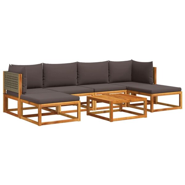 vidaXL Ensemble de canapés de jardin 7 pièces avec coussins en bois d'acacia et rotin