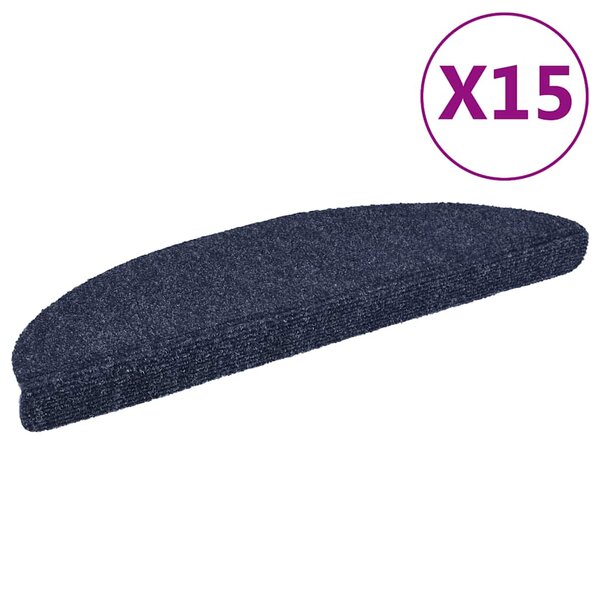 vidaXL Tapis d'escalier autocollants 15 pièces 56 x 17 x 3 cm Bleu Demi-rond
