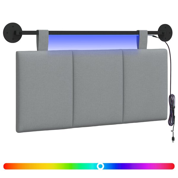 vidaXL Tête de lit suspendue Avec lumière LED Gris clair Tissu