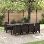 vidaXL Ensemble salle à manger jardin 9 pièces avec coussins Marron Poly Rattan