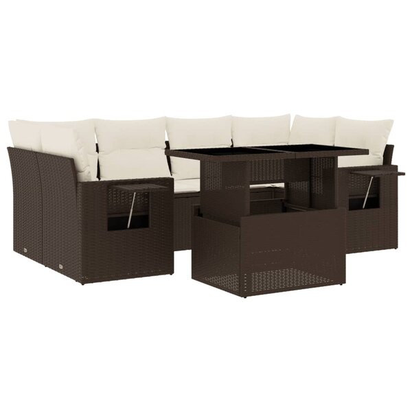 vidaXL Salon de jardin avec coussins 7 Pièces marron résine tressée