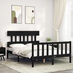 vidaXL Cadre de lit avec tête de lit noir 140x190 cm bois massif