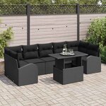 vidaXL Ensemble de canapé de jardin avec coussin 8 Pièces Noir Poly rotin