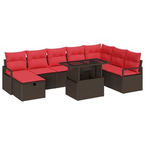 vidaXL Ensemble de canapé de jardin 9 Pièces Marron Poly rotin