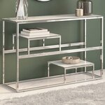 vidaXL Table console argenté acier inoxydable et verre trempé