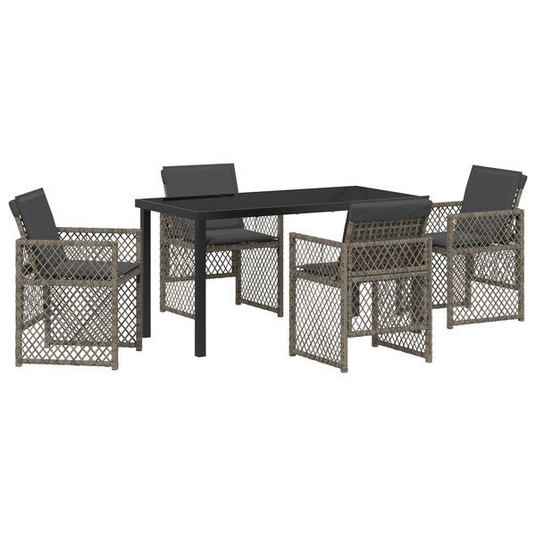 Ensemble Salle à Manger Jardin 5 Pièces avec Coussins Gris en Poly Rotin