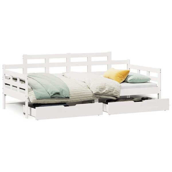 vidaXL Lit de jour et tiroirs sans matelas blanc 90x200 cm bois massif