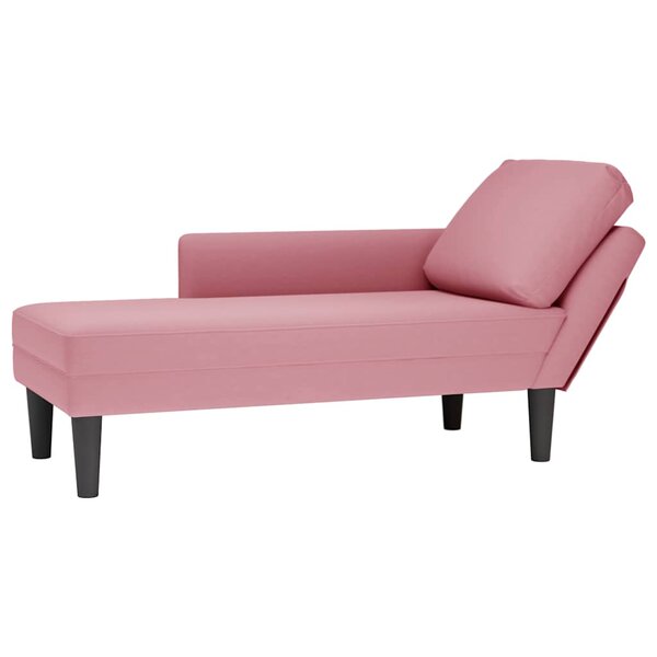 vidaXL Fauteuil long avec coussin et accoudoir droit rose velours