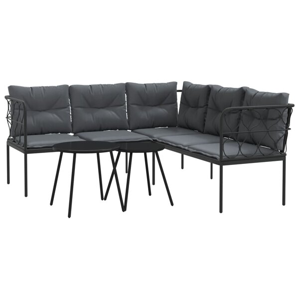 vidaXL Ensemble de canapés de jardin et coussins noir acier textilène