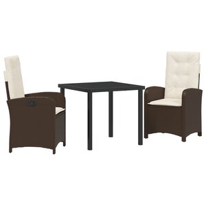 vidaXL Ensemble de salle à manger de jardin de 3 pièces avec coussins - Rattan poly marron