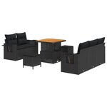 Set de Salon de Jardin en 8 Pièces avec Coussins Noir Poly Rotin Acacia