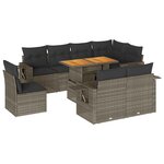 vidaXL Salon de jardin 9 Pièces avec coussins gris résine tressée
