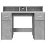 Bureau table poste de travail meuble d'ordinateur informatique étude et lumières LED 120 x 55 x 91cm bois d'ingénierie gris 02_0023797