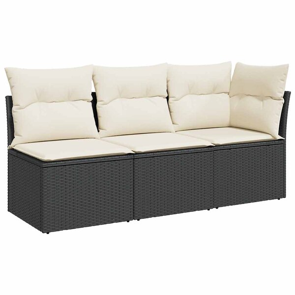 vidaXL Canapé de jardin avec coussins 3 places noir résine tressée