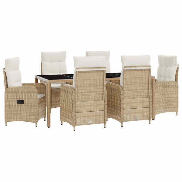vidaXL Ensemble de repas extérieur 7 pc Beige et blanc crème polyrotin