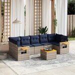 vidaXL Salon de jardin 8 Pièces avec coussins gris résine tressée