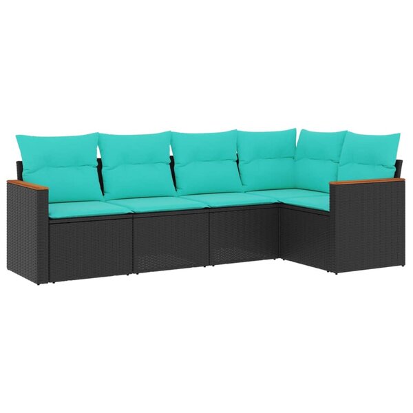 vidaXL Salon de jardin 5 Pièces avec coussins noir résine tressée
