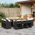 vidaXL Ensemble à manger de jardin 11 Pièces coussins noir résine tressée