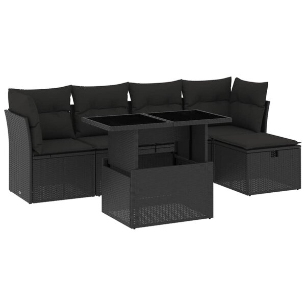 vidaXL Salon de jardin 6 Pièces avec coussins noir résine tressée