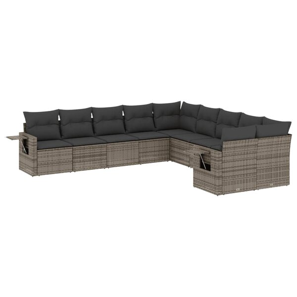 vidaXL Salon de jardin avec coussins 10 Pièces gris résine tressée