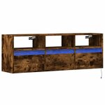 vidaXL Meuble TV mural avec lumières LED chêne fumé 130x31x45 cm