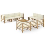 vidaXL Salon de jardin 9 Pièces avec coussins blanc crème bambou