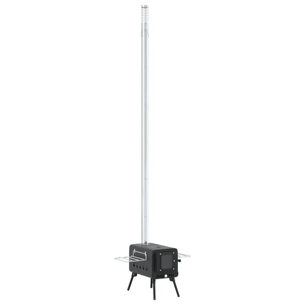 vidaXL Poêle à bois de tente et cheminée et pieds pliables noir acier