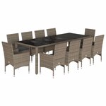 vidaXL Ensemble à manger de jardin et coussins 11 Pièces gris rotin verre