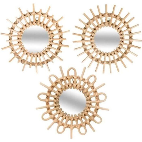Lot de 3 miroirs en forme de soleil - Rotin - Beige naturel - D28 x 3 cm