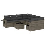 vidaXL Salon de jardin 9 Pièces avec coussins gris résine tressée