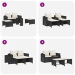 vidaXL Salon de jardin 5 Pièces avec coussins empilable noir polyrotin