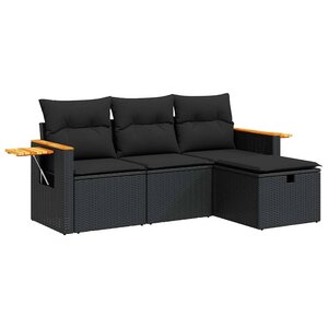 vidaXL Salon de jardin 4 Pièces avec coussins noir résine tressée