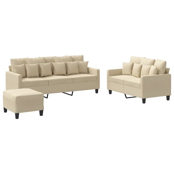 vidaXL Ensemble de canapés 3 Pièces avec coussins Crème Tissu