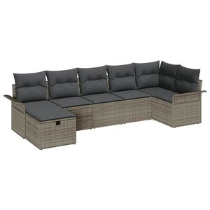 vidaXL Ensemble de canapé de jardin avec coussin 7 Pièces Gris Poly rotin