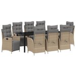 vidaXL Ensemble de Dîner de Jardin de 9 Pièces Beige Rattan Poly