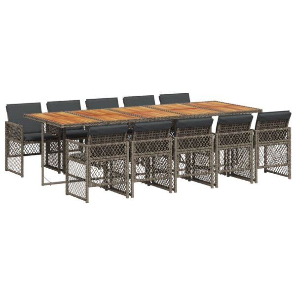 vidaXL Ensemble à manger de jardin 11Pièces avec coussins gris poly rotin