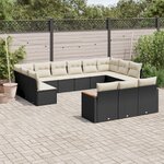 vidaXL Salon de jardin avec coussins 13 Pièces noir résine tressée