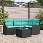 vidaXL Ensemble de canapé de jardin 5 Pièces Noir et turquoise polyrotin