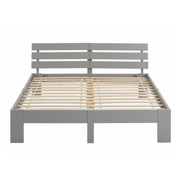 Lit double 140x200 cm gris en pin massif avec matelas mousse et sommier a lattes