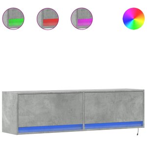vidaXL Meuble TV mural avec lumières LED gris béton 140x31x38 cm