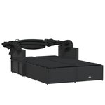 vidaXL Chaise longue double et auvent et coussins noir résine tressée