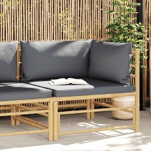 vidaXL Canapé d'angle de jardin avec coussins gris foncé Bambou