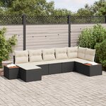 vidaXL Ensemble de Canapé de Jardin 7 Pièces avec Coussins Noir en Poly Rattan