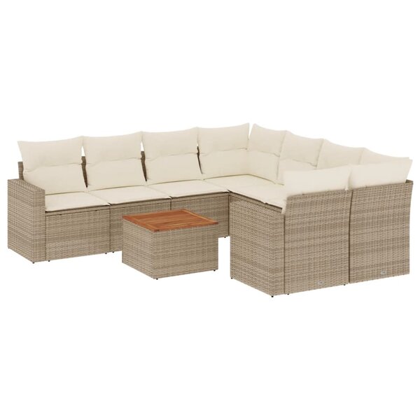vidaXL Salon de jardin avec coussins 9 Pièces beige résine tressée