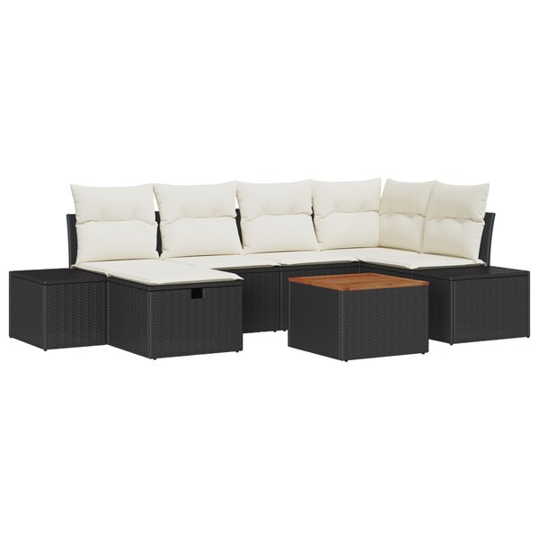vidaXL Set de sofa de jardin de 7 pièces avec coussins Noir Poly Rattan