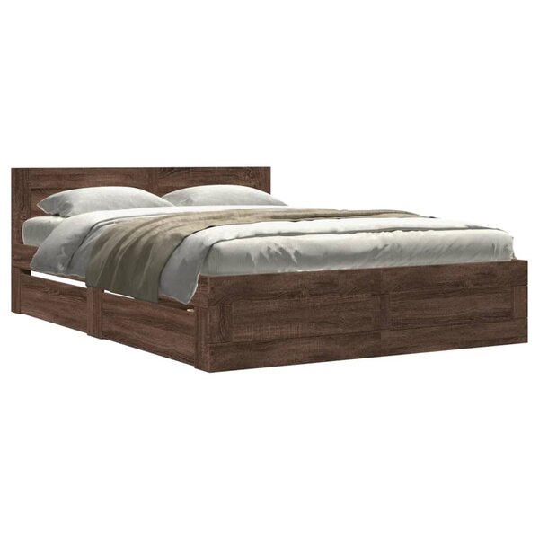 vidaXL Cadre de lit et tête de lit sans matelas chêne marron 120x200cm