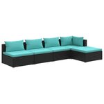 Salon de jardin meuble d'extérieur ensemble de mobilier 5 pièces avec coussins résine tressée noir 02_0016477