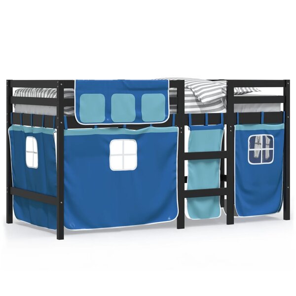 vidaXL Lit mezzanine enfants avec rideaux sans matelas bleu 80x200cm
