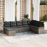 vidaXL Ensemble de canapé de jardin avec coussin 8 Pièces Gris Poly rotin