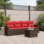 vidaXL Salon de jardin avec coussins 5 Pièces marron résine tressée